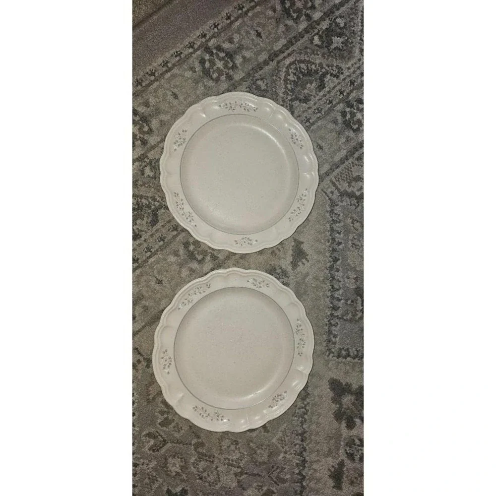 Pfaltzgraff dinnerplate  featuring a beige  with a scalloped edge. Set of 2
